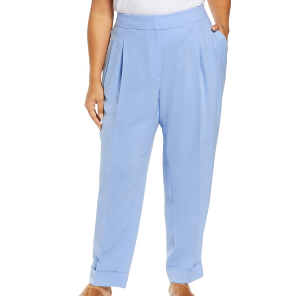 Lafayette 148 Ellis Pleated Finesse Crepe Ankle Pants Fresh Blue Cuffed NWT 16